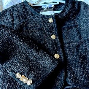 Boucle Textured Jacket Tweed like NWT black Cropped. Gold color buttons, lined.